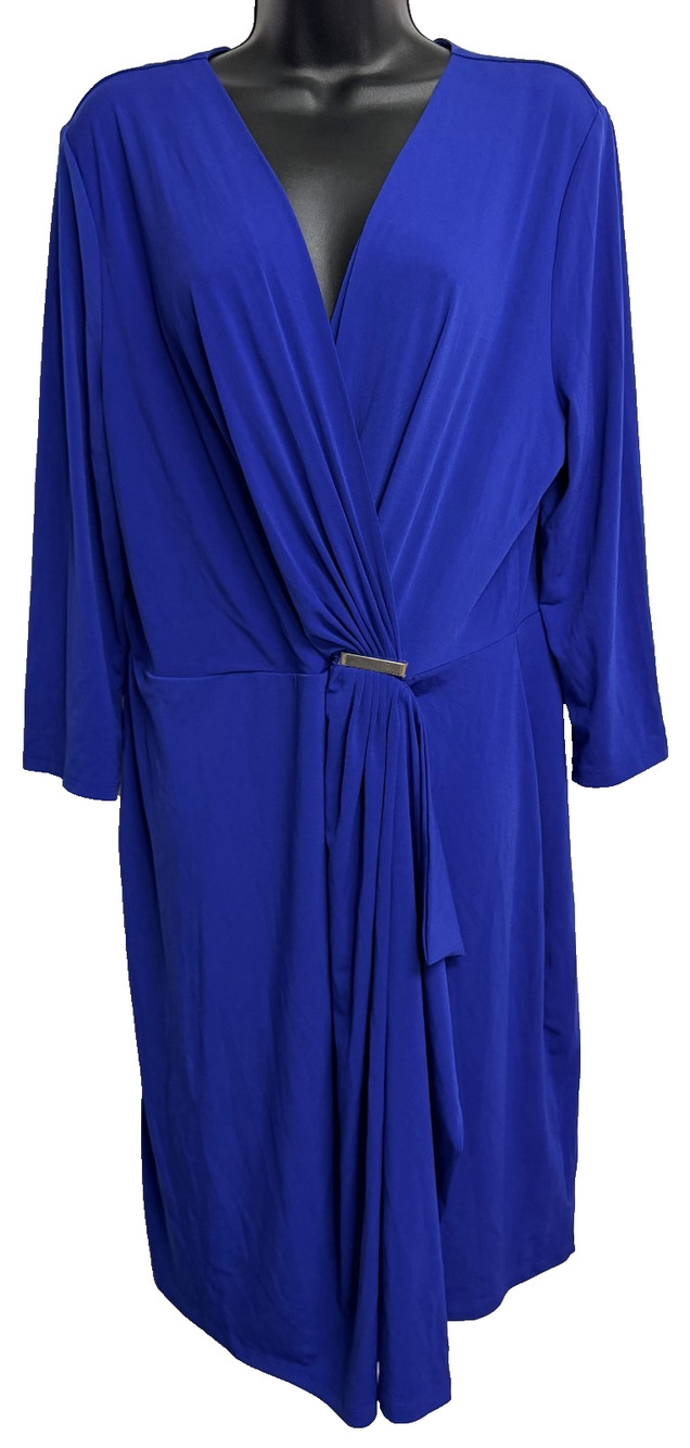 Charter Club Faux Wrap Dress Women's 2XL Royal Blue Hardware Accent Cocktail NEW